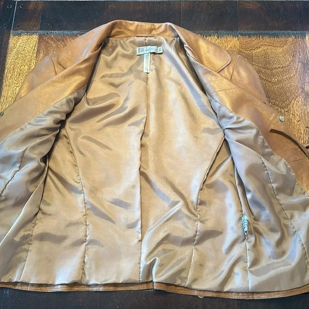 Antiqued Tan goat leather tie jacket from Polli says - Picture 6 of 10